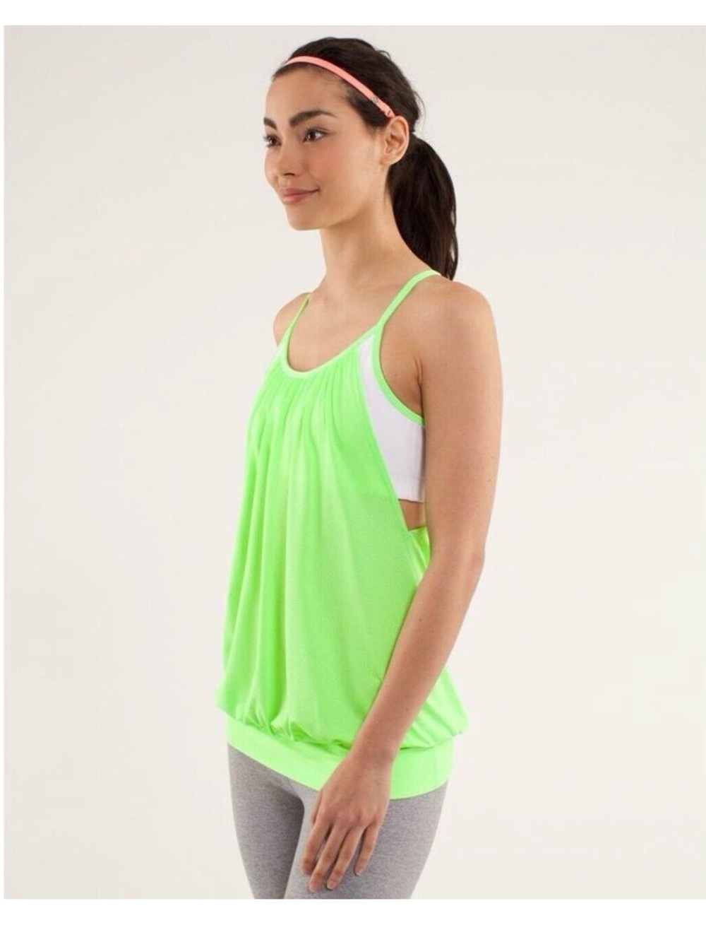 Lululemon No Limits‎ Tank Top 4 Womens Green white Workout